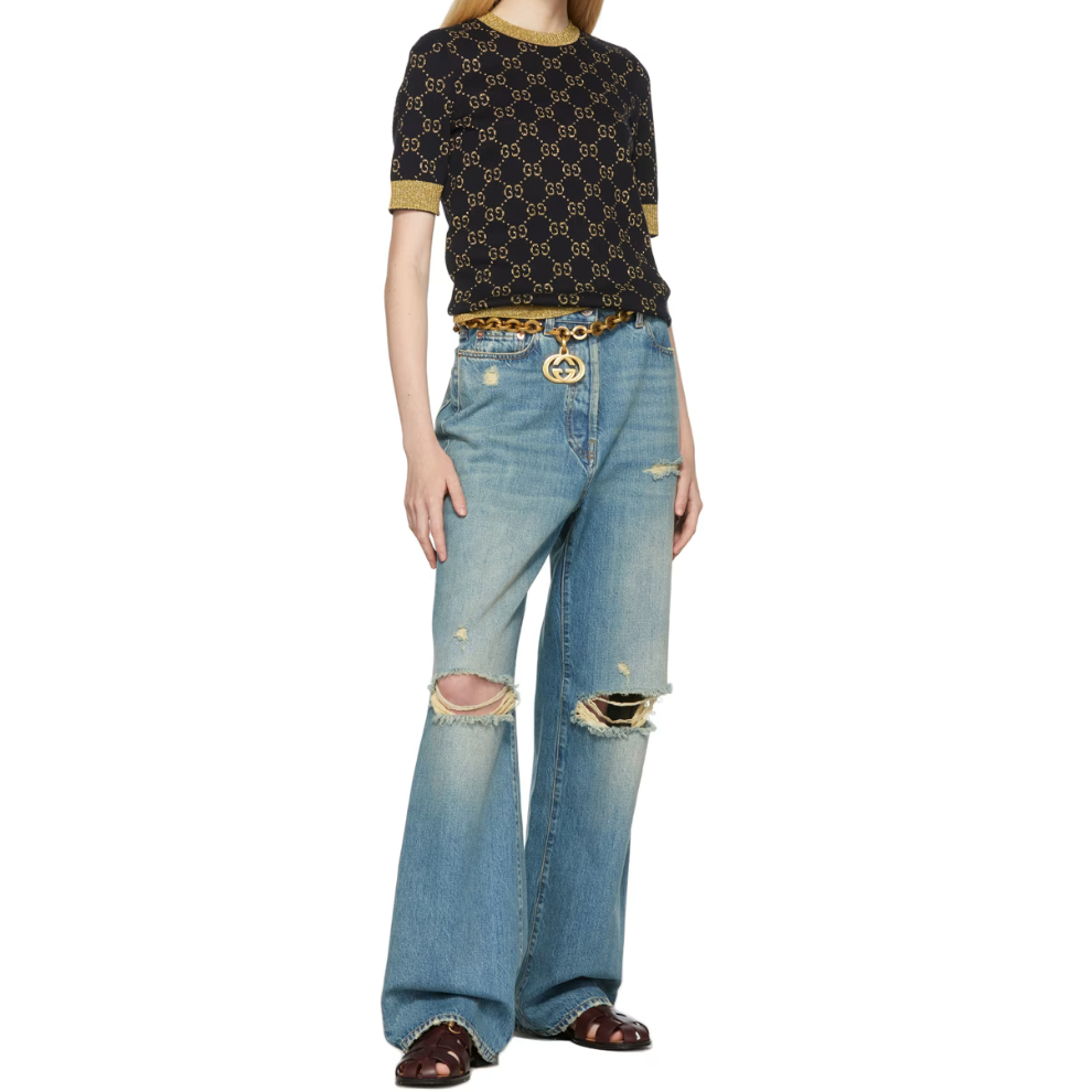 Buy GUCCI Black & Gold Lurex GG Sweater | Krewsa South Africa