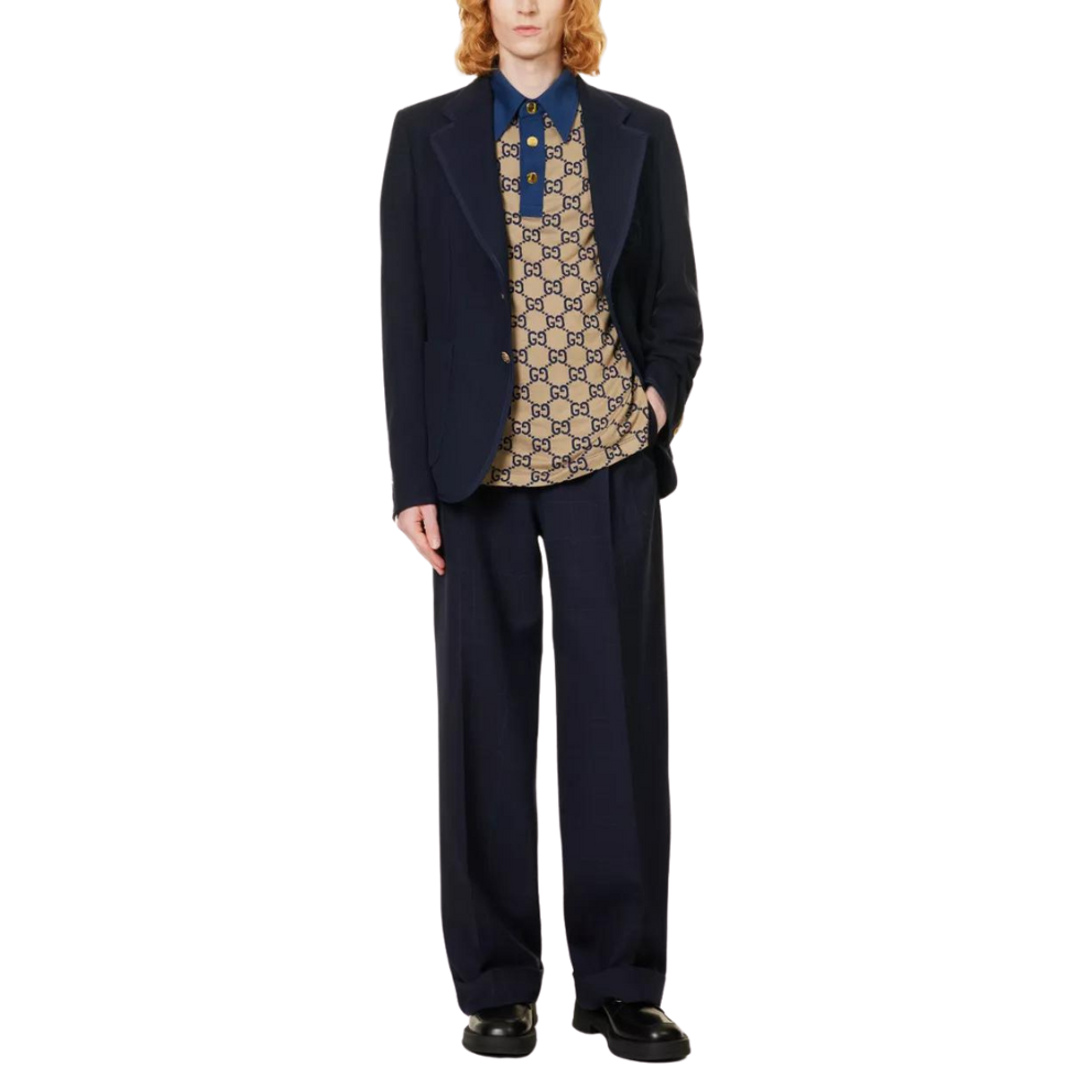 Buy GUCCI Monogram contrast-trim silk and cotton-blend polo shirt | Krewsa South Africa