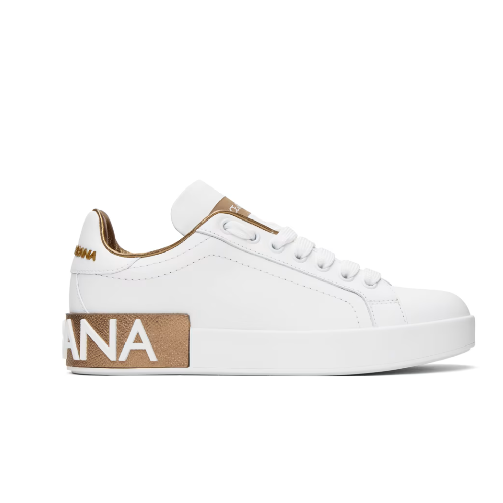 Buy DOLCE & GABBANA White & Gold Calfskin Portofino Sneakers | Krewsa South Africa