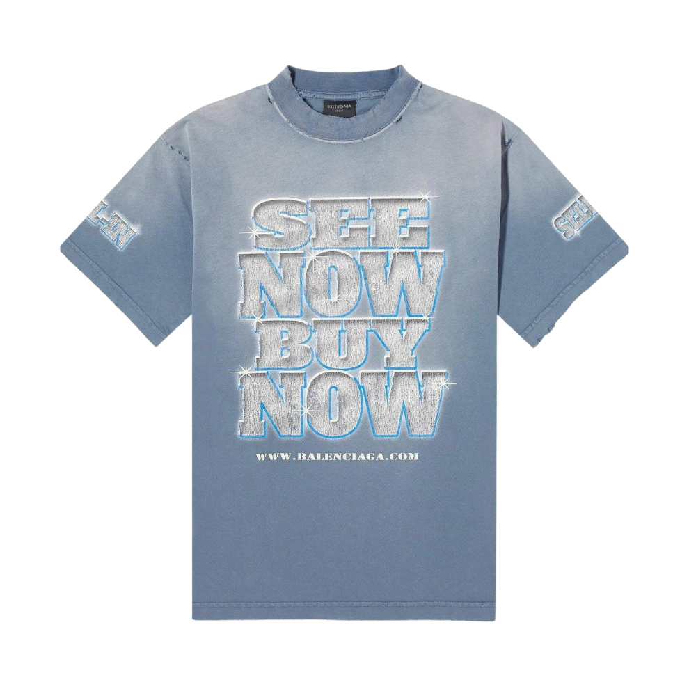 Buy Balenciaga Men's See Now Buy Now T-Shirt in Washed Blue | Krewsa South Africa
