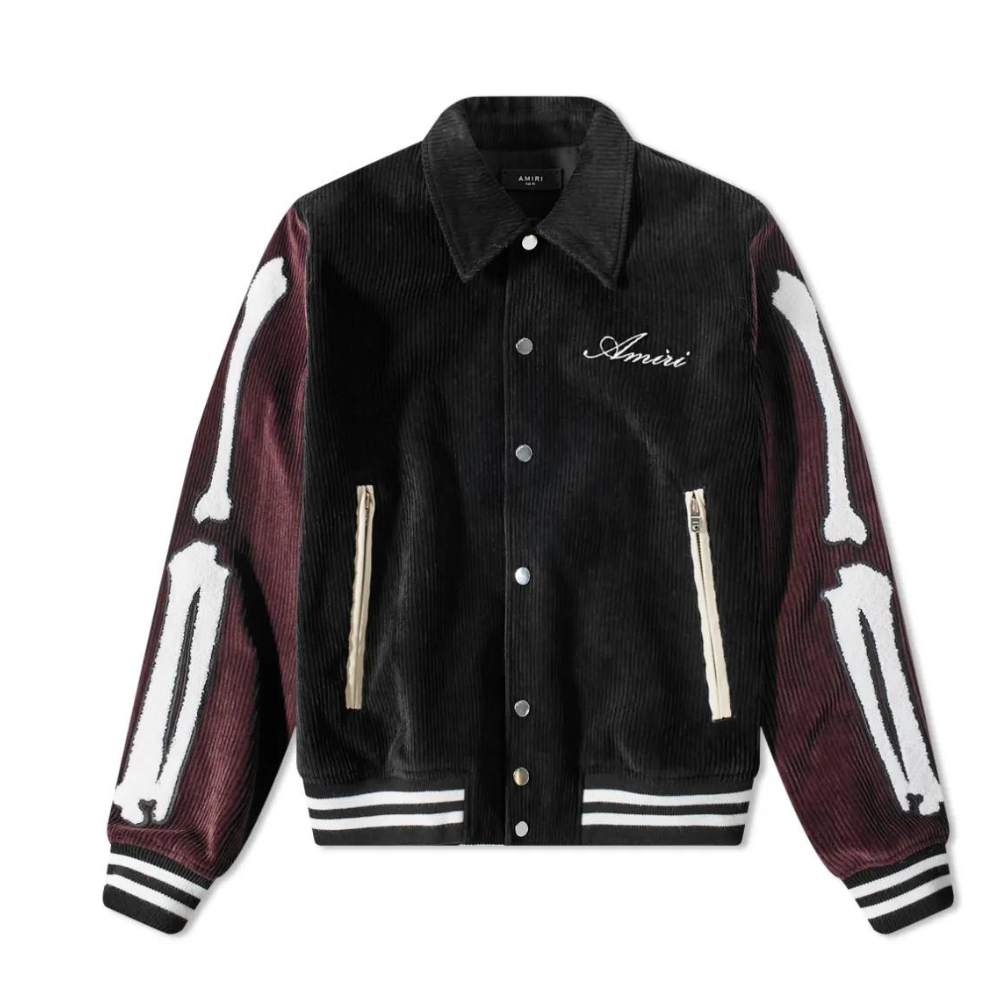 Buy AMIRI CORDUROY BONES VARSITY JACKET Black & Burgundy | Krewsa South Africa
