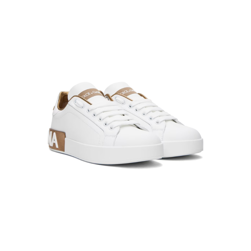 Buy DOLCE & GABBANA White & Gold Calfskin Portofino Sneakers | Krewsa South Africa