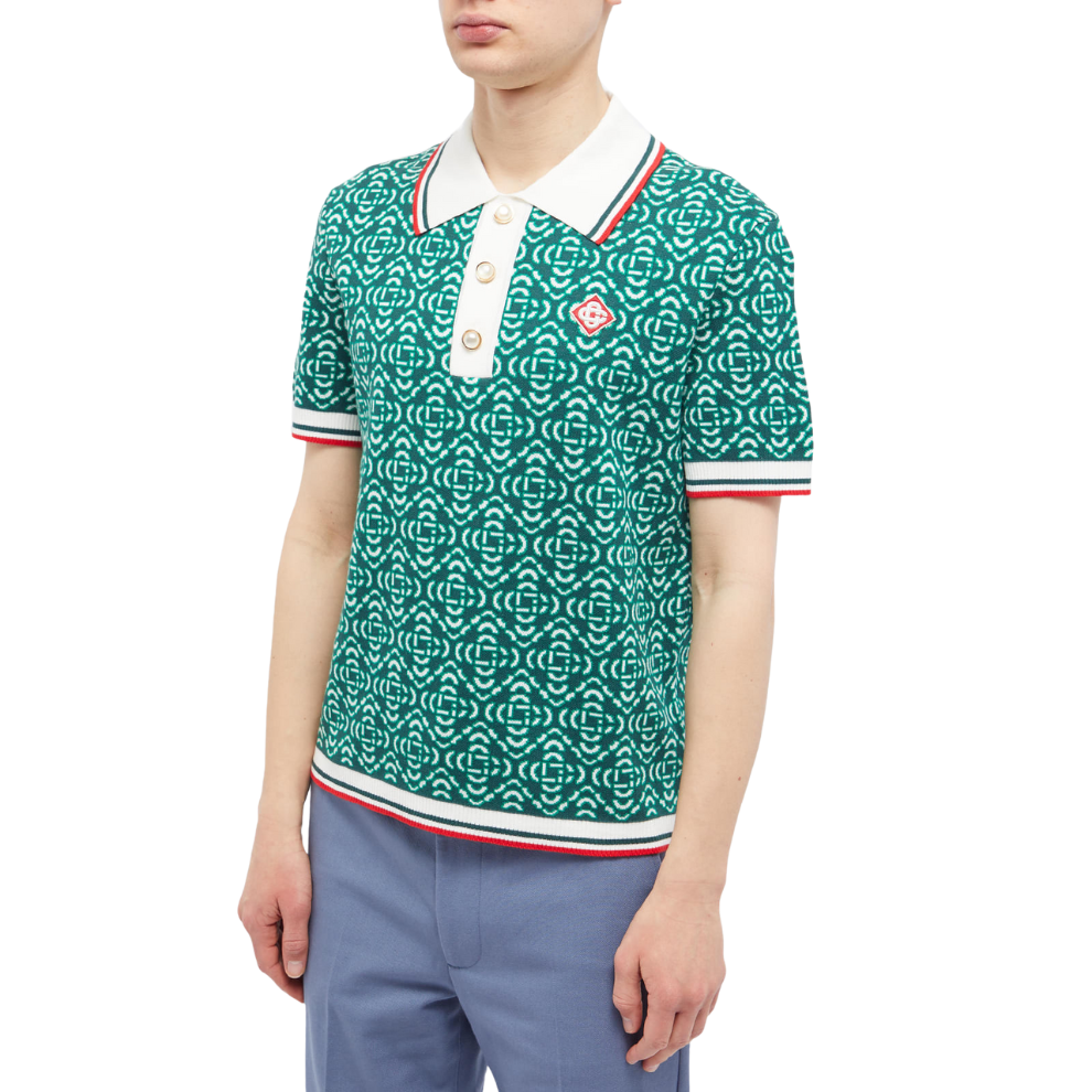 Buy Casablanca Men's Monogram Knit Polo Shirt in Green | Krewsa South Africa