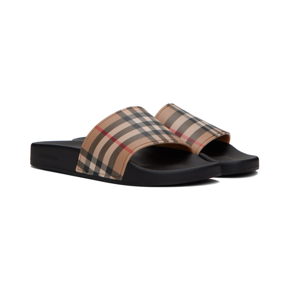 Buy BURBERRY Beige & Black Check Slides | Krewsa South Africa