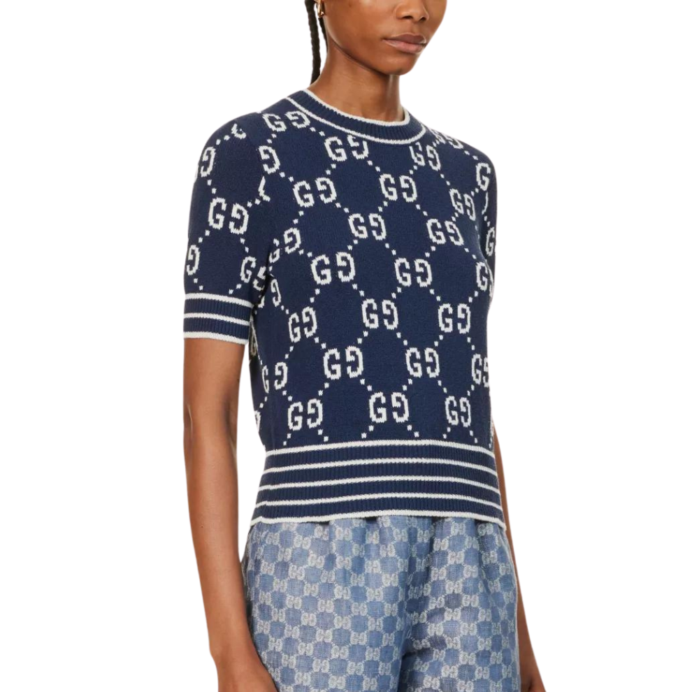 Buy GUCCI Monogram-pattern ribbed-trim cotton-blend knitted top | Krewsa South Africa