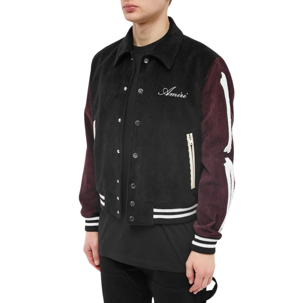 Buy AMIRI CORDUROY BONES VARSITY JACKET Black & Burgundy | Krewsa South Africa