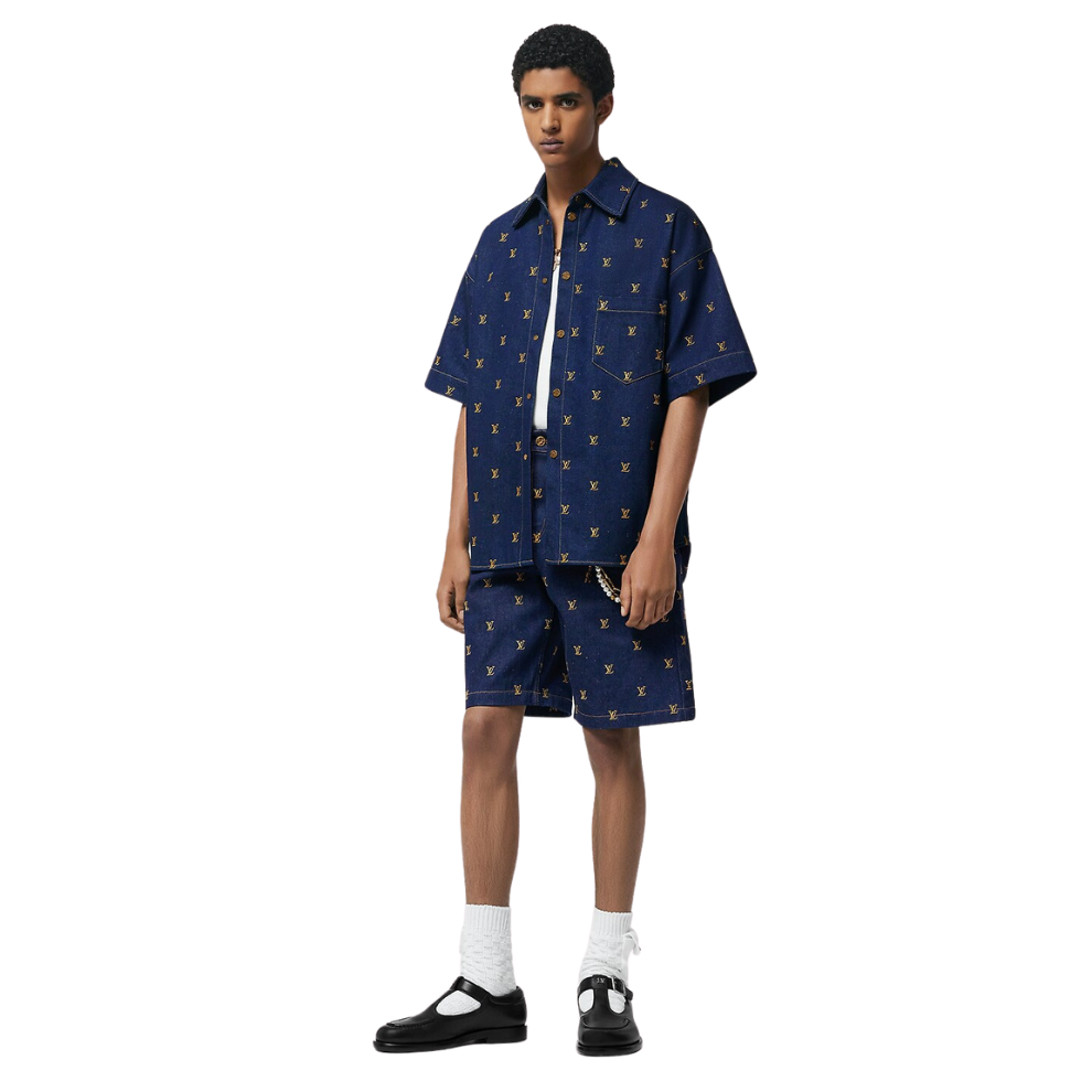 Buy LOUIS VUITTON Embroidered Signature Short-Sleeved Denim Shirt | Krewsa South Africa