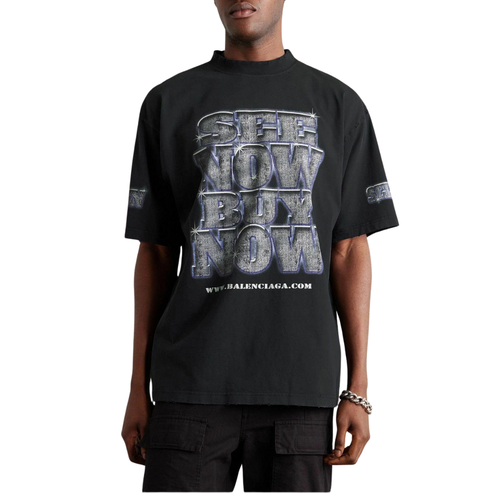 Buy Balenciaga - Logo-Print Distressed Cotton-Jersey T-Shirt - Black | Krewsa South Africa