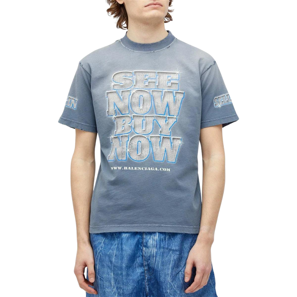 Buy Balenciaga Men's See Now Buy Now T-Shirt in Washed Blue | Krewsa South Africa
