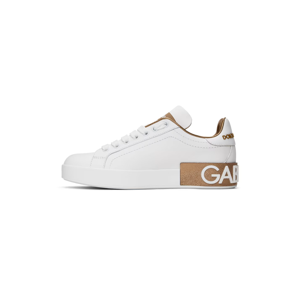 Buy DOLCE & GABBANA White & Gold Calfskin Portofino Sneakers | Krewsa South Africa