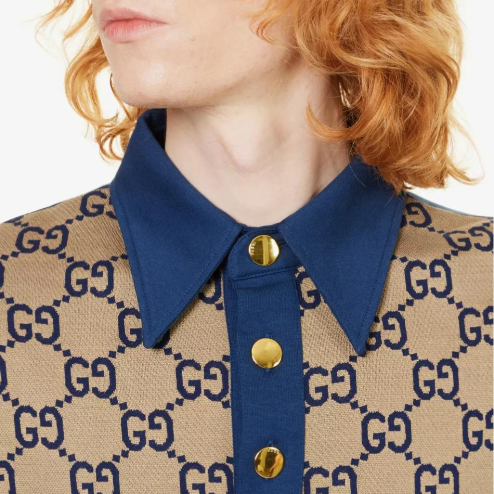 Buy GUCCI Monogram contrast-trim silk and cotton-blend polo shirt | Krewsa South Africa