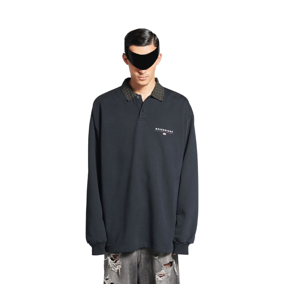 Buy BALENCIAGA Men's Unity Sport Long Sleeve Shirt Collar Polo in Faded Black | Krewsa South Africa