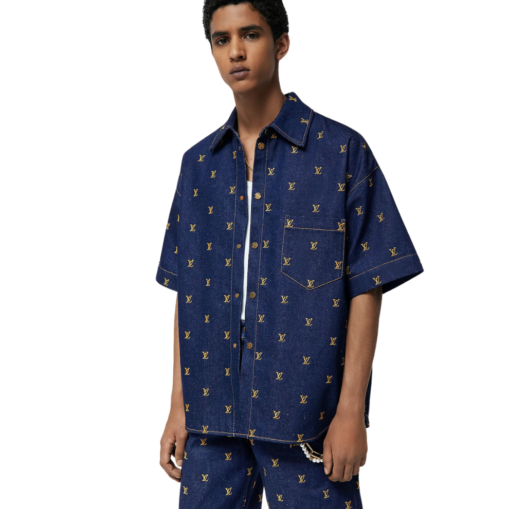 Buy LOUIS VUITTON Embroidered Signature Short-Sleeved Denim Shirt | Krewsa South Africa