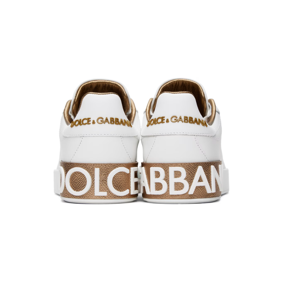 Buy DOLCE & GABBANA White & Gold Calfskin Portofino Sneakers | Krewsa South Africa