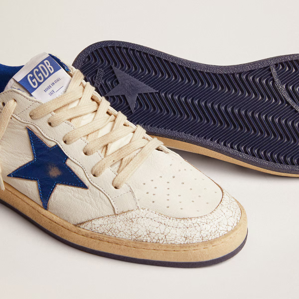 Buy Golden Goose Men's Ball Star in white nappa with blue star and heel tab | Krewsa South Africa