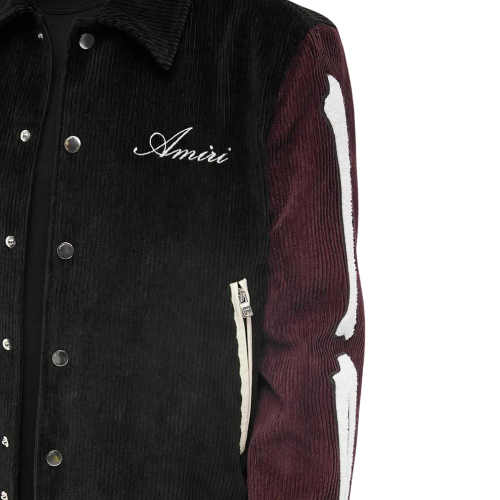 Buy AMIRI CORDUROY BONES VARSITY JACKET Black & Burgundy | Krewsa South Africa