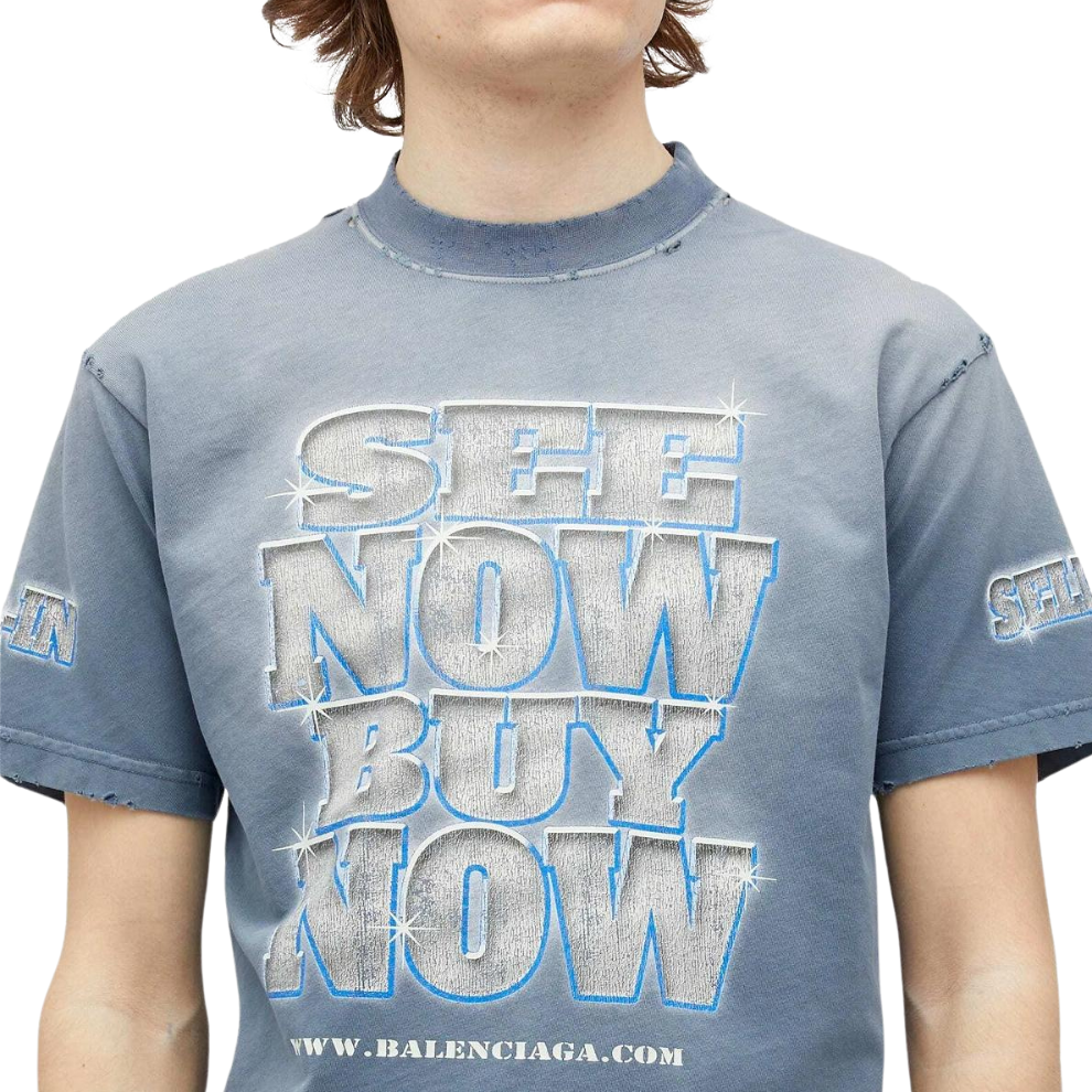 Buy Balenciaga Men's See Now Buy Now T-Shirt in Washed Blue | Krewsa South Africa
