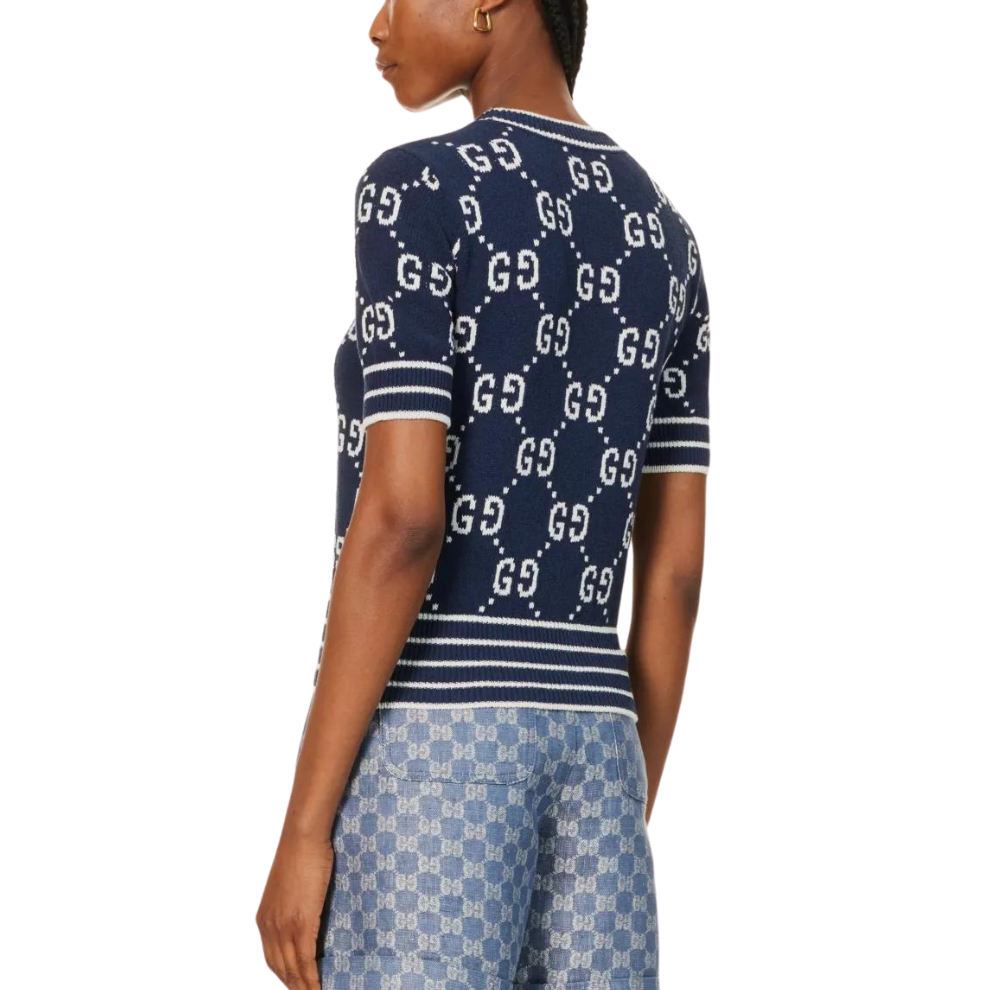 Buy GUCCI Monogram-pattern ribbed-trim cotton-blend knitted top | Krewsa South Africa