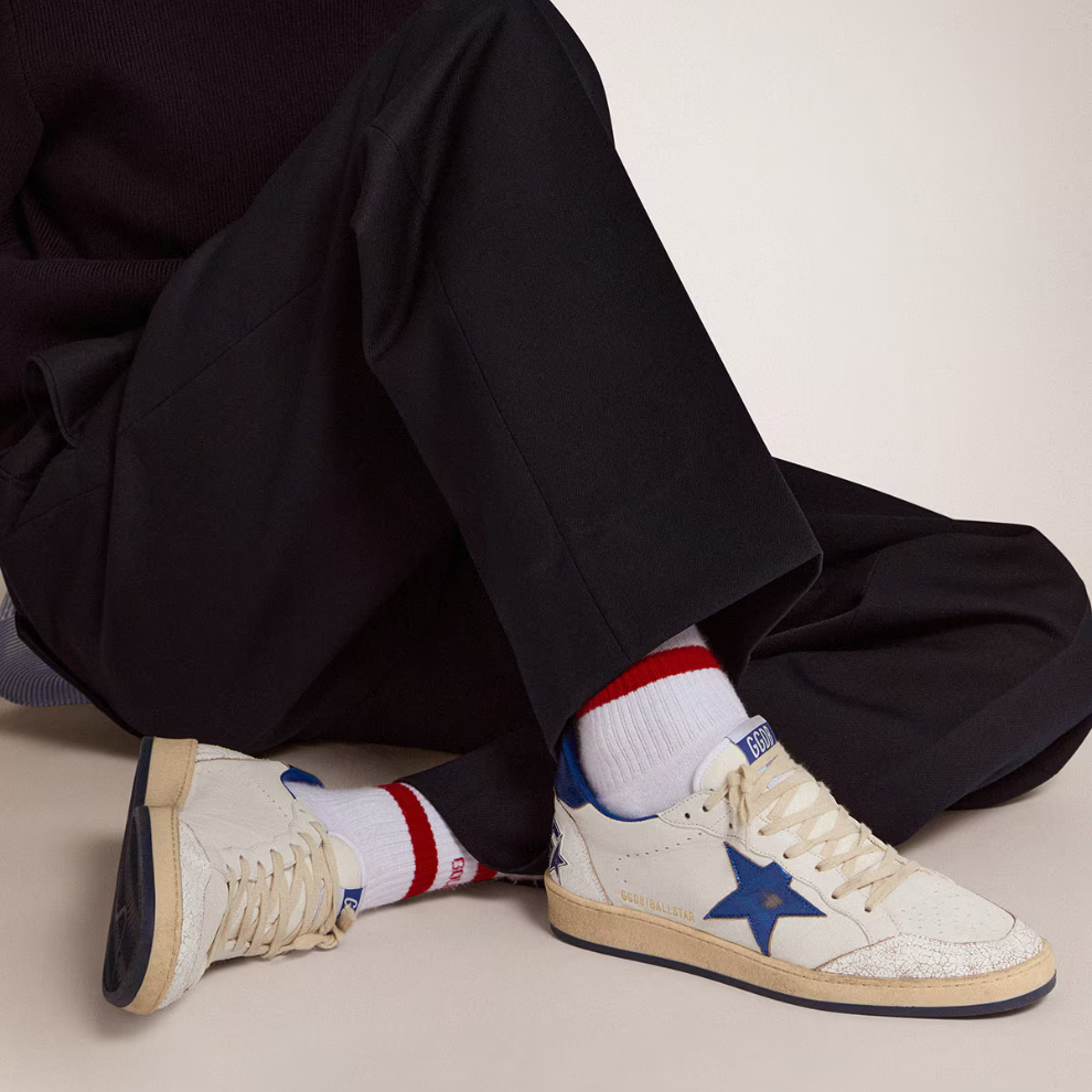 Buy Golden Goose Men's Ball Star in white nappa with blue star and heel tab | Krewsa South Africa