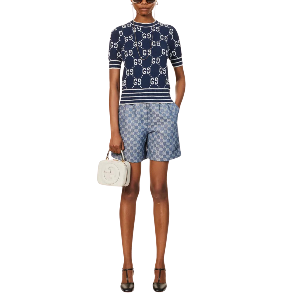 Buy GUCCI Monogram-pattern ribbed-trim cotton-blend knitted top | Krewsa South Africa