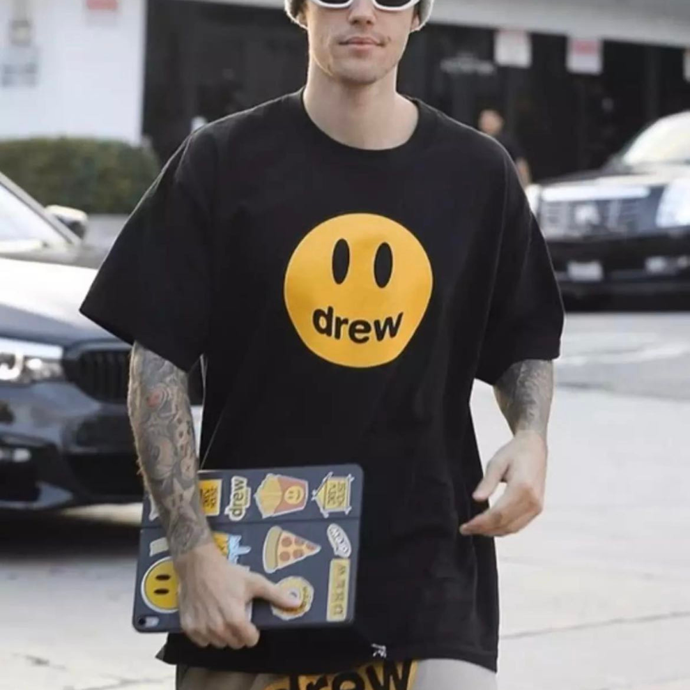 Buy Drew House Mascot - Black Distress Smiling Face Short Sleeve T-shirt Unisex | Krewsa South Africa