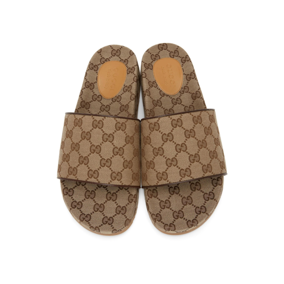 Buy GUCCI Beige Canvas GG Slide Sandals | Krewsa South Africa
