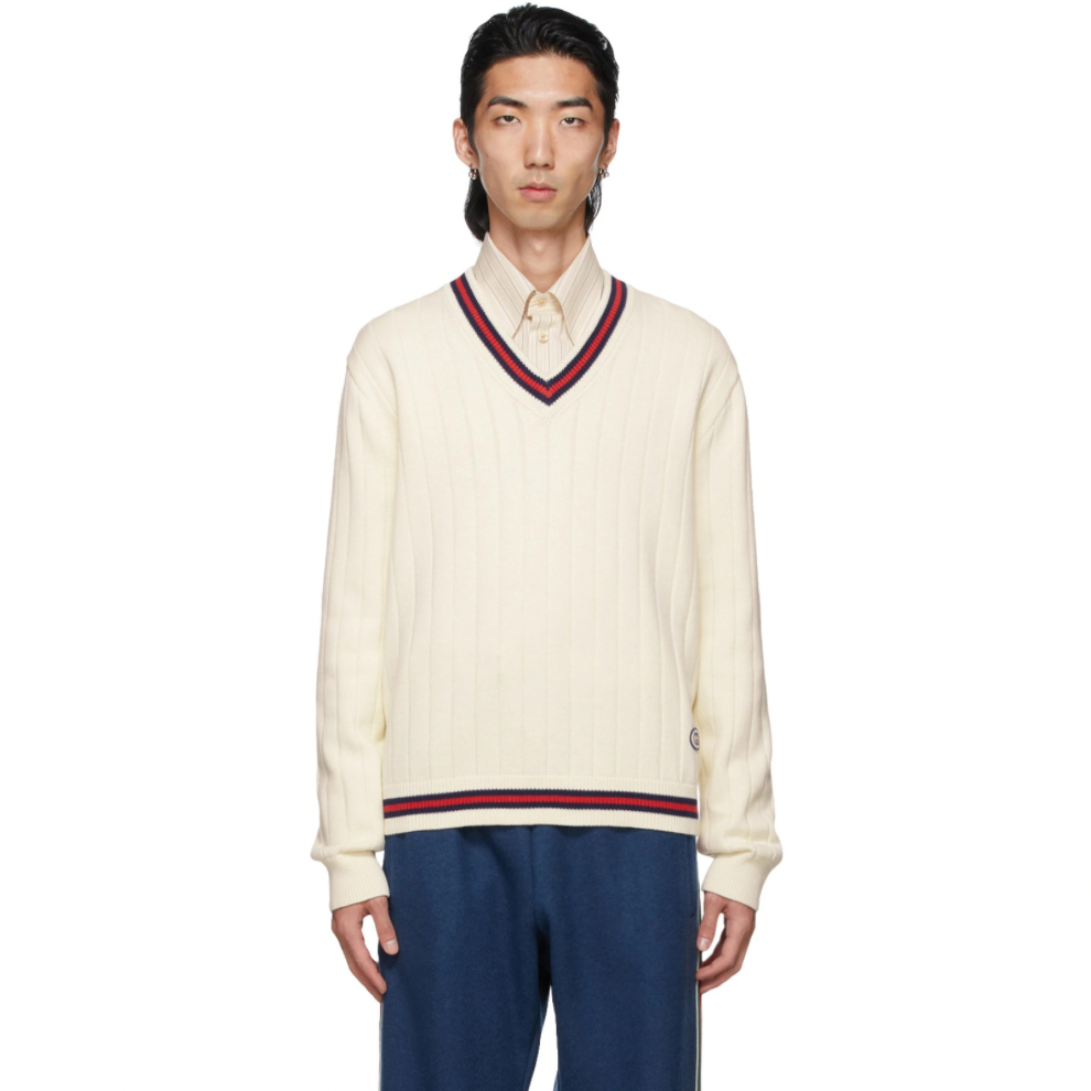 Buy GUCCI Off-White Knit Web V-Neck Sweater | Krewsa South Africa