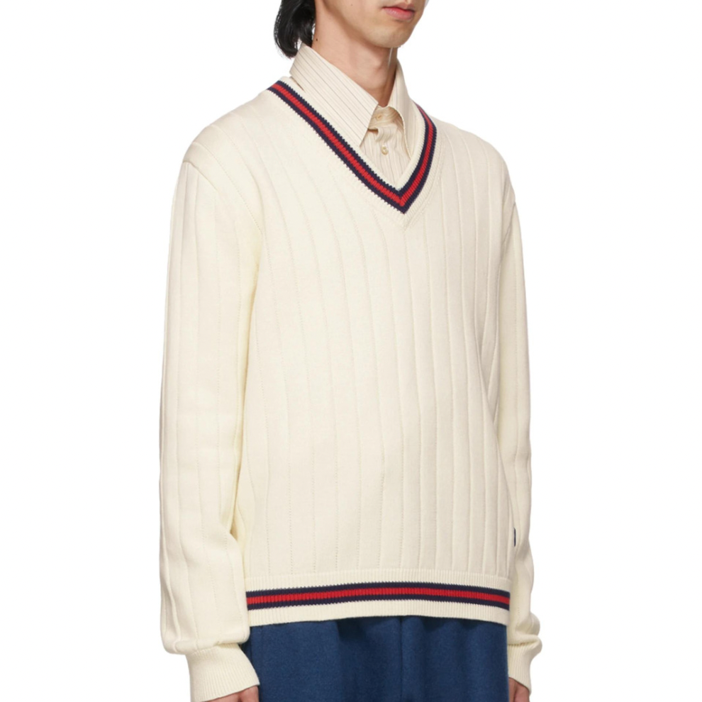 Buy GUCCI Off-White Knit Web V-Neck Sweater | Krewsa South Africa